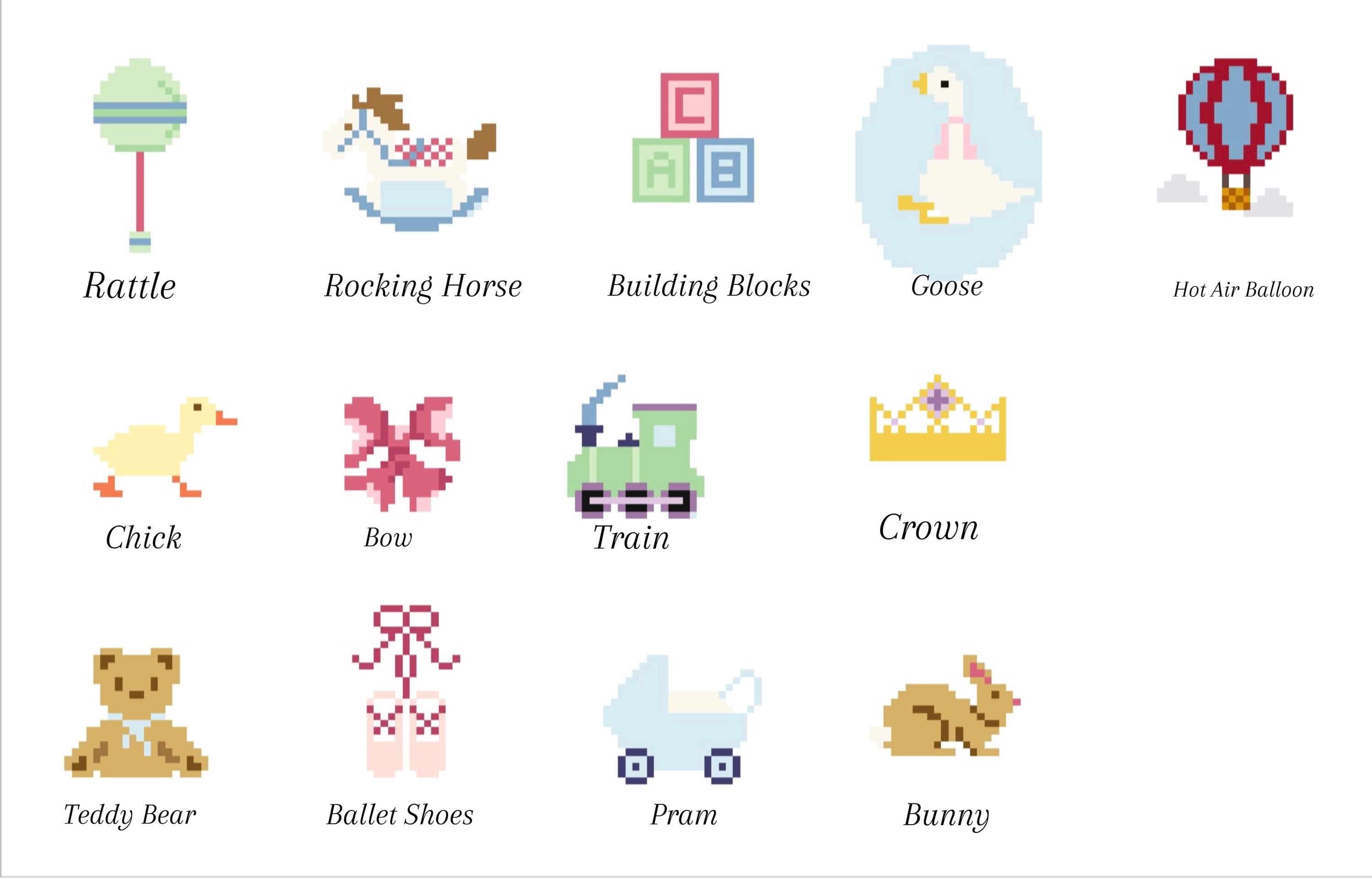 Personalised Baby Name & Motif Cross Stitch Digital Pattern