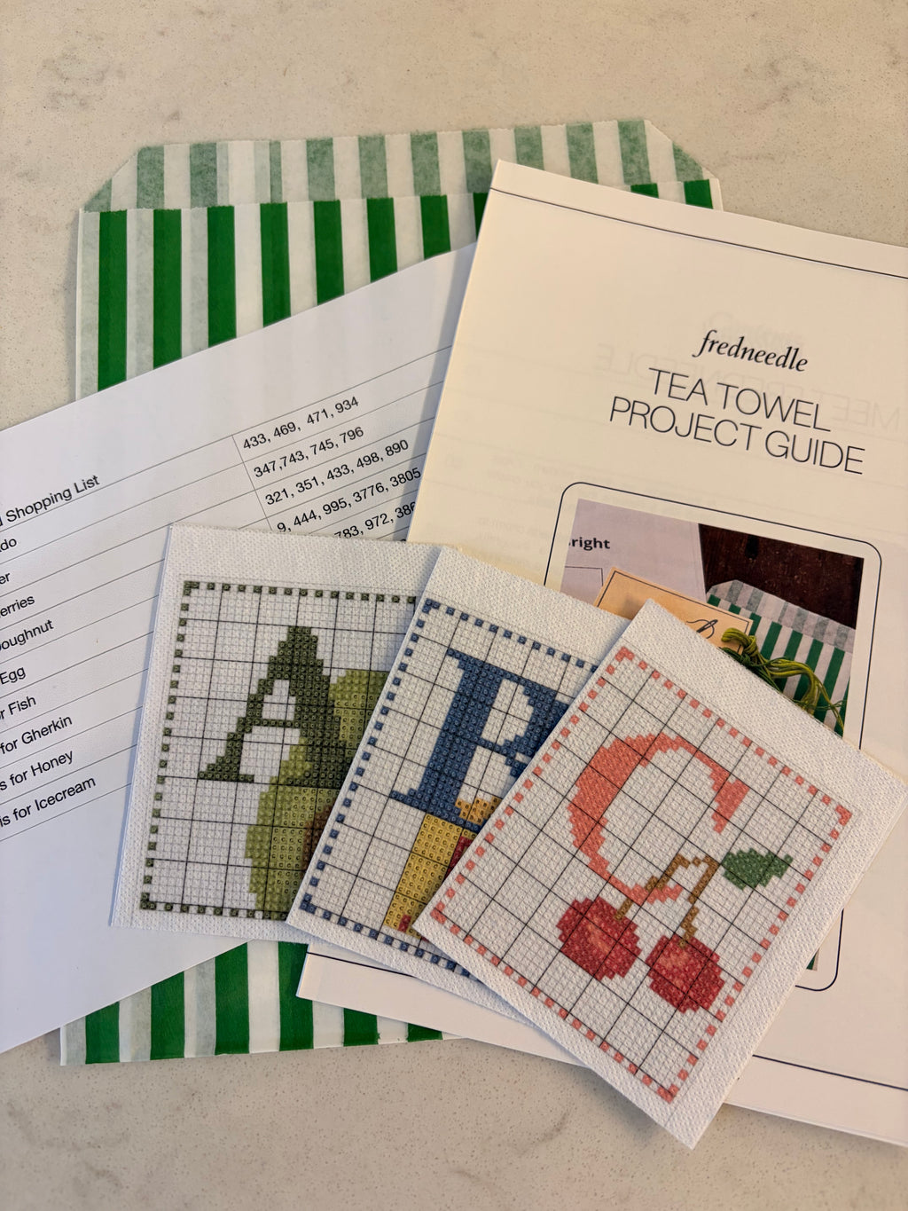 Food Alphabet Tea Towel - Cross Stitch Pattern Stickers Full Alphabet