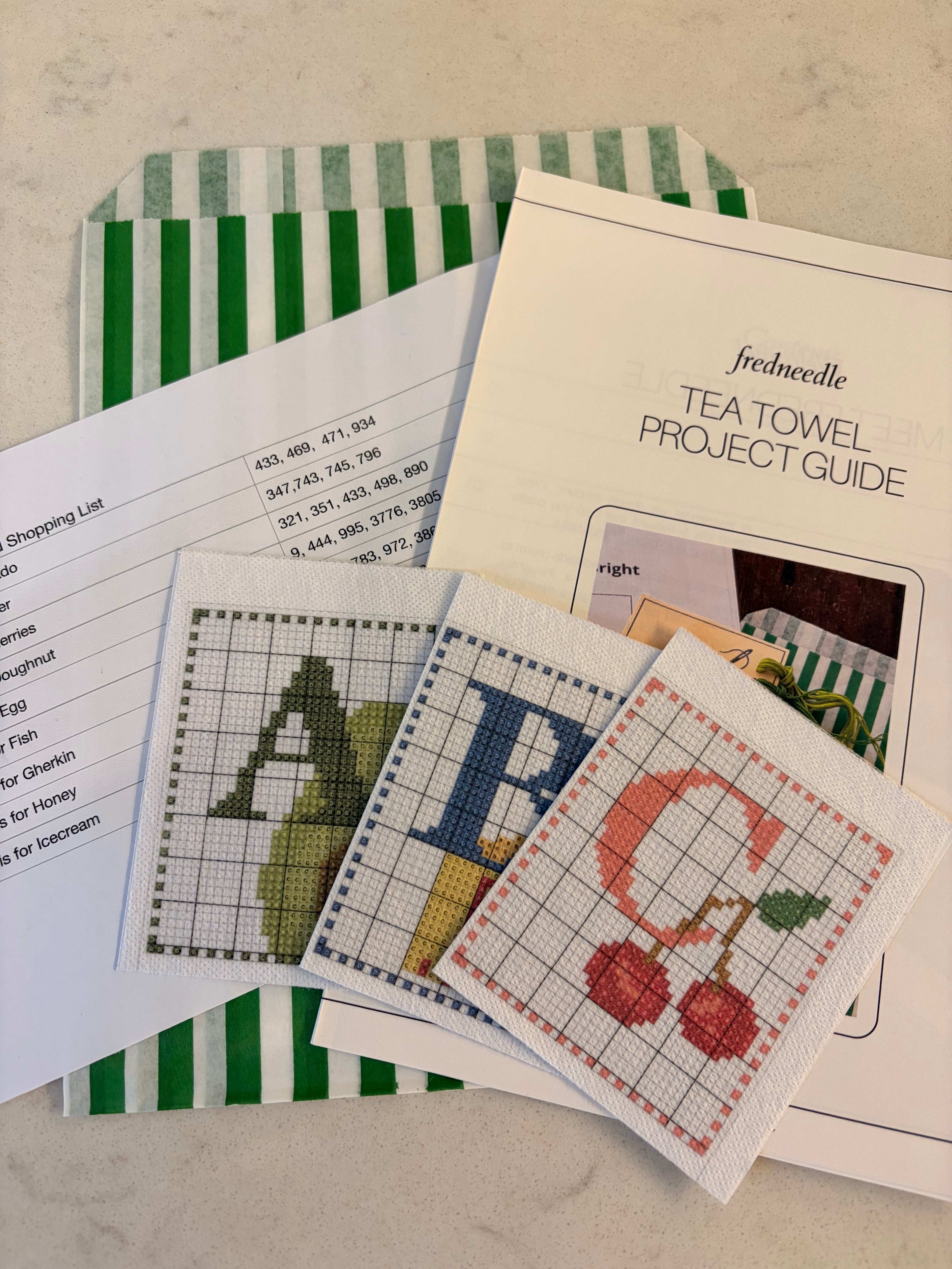 Food Alphabet Tea Towel - Cross Stitch Pattern Stickers Full Alphabet