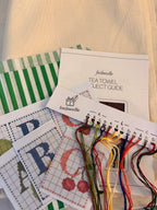 Food Alphabet Tea Towel Stitch Along - Full Kit (Cross Stitch Pattern Stickers, Tea Towel, Thread)