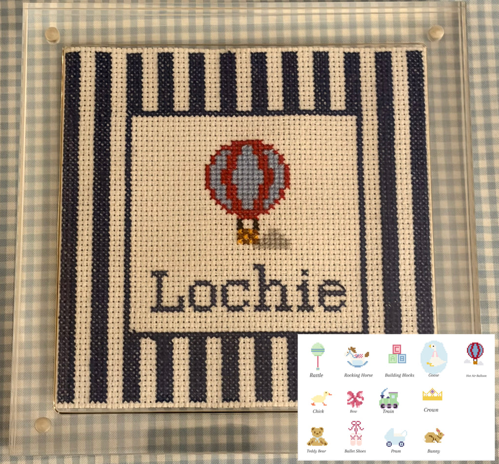 Personalised Baby Name & Motif Keepsake Cross Stitch Digital Pattern