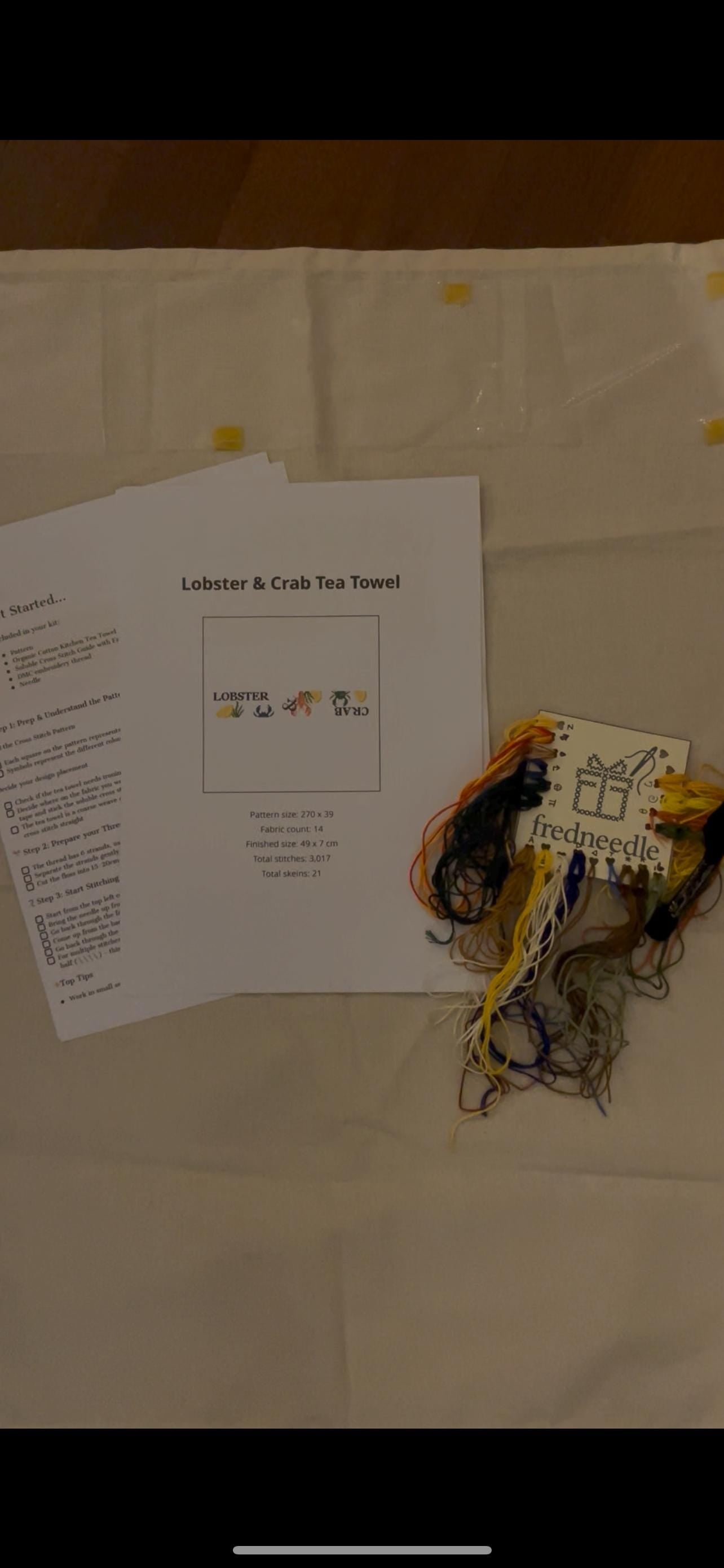 Stitch Your Own Kitchen Tea Towel - Lobster & Crab