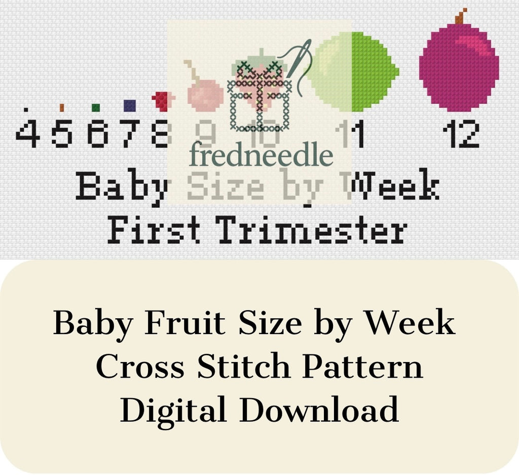Fruit Baby Size by Week - Cross Stitch & Needlepoint Pattern Digital Download