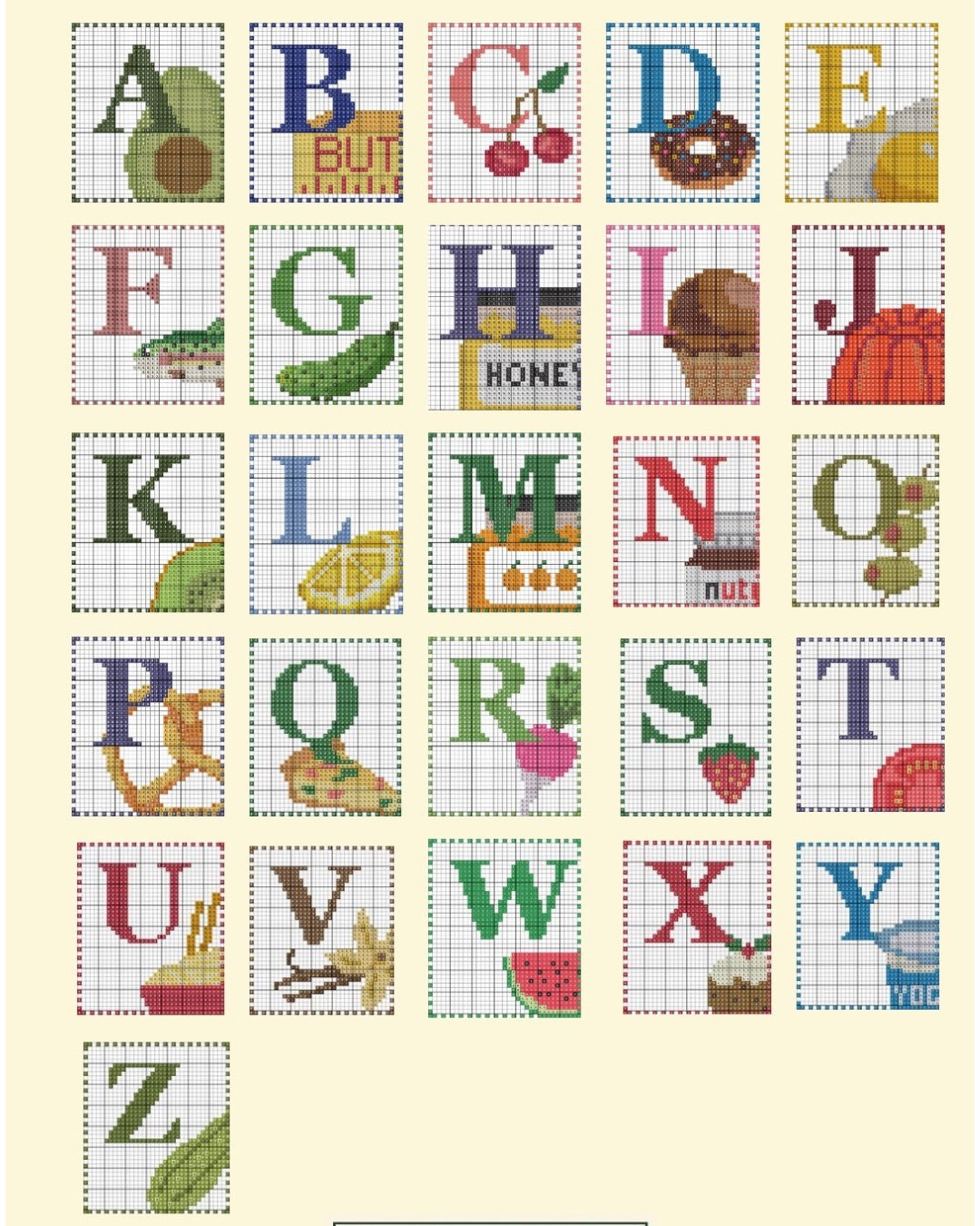 Food Alphabet Tea Towel Stitch Along - Full Kit (Cross Stitch Pattern Stickers, Tea Towel, Thread)