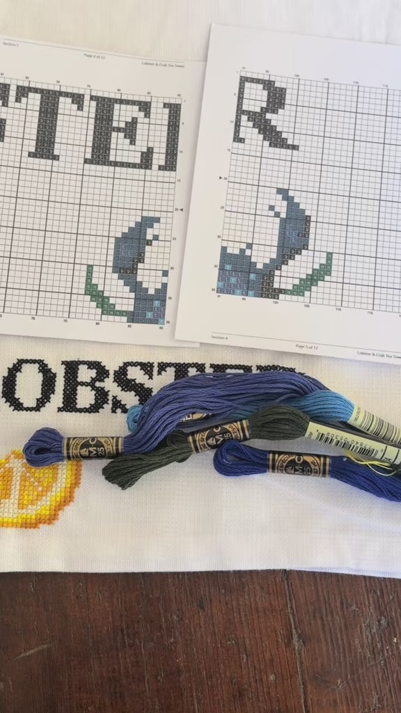 Stitch Your Own Kitchen Tea Towel - Lobster & Crab
